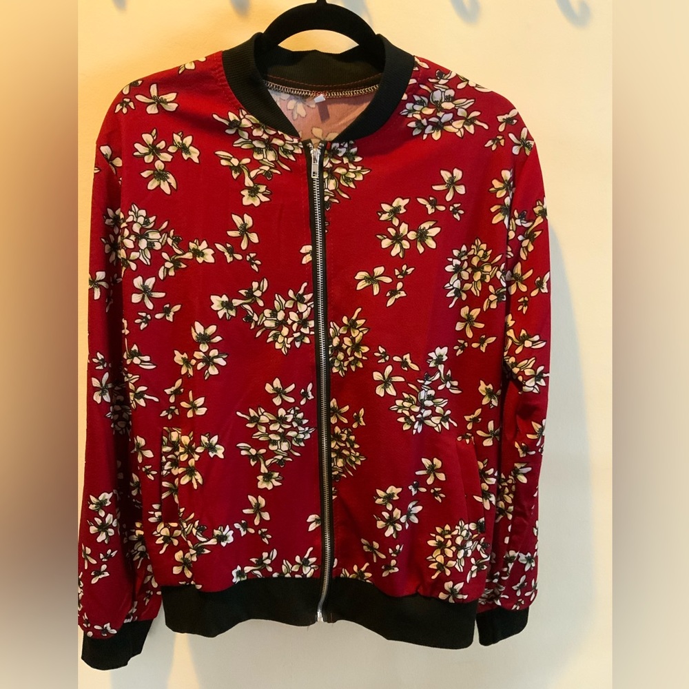 Red bomber jacket with black trim size XXL